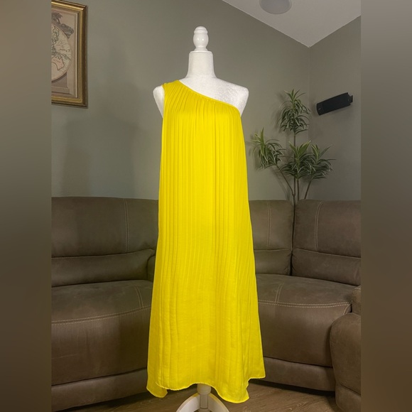 HD in Paris for Anthropologie Yellow Pleated One Shoulder Dress S Wedding Party - Picture 2 of 16